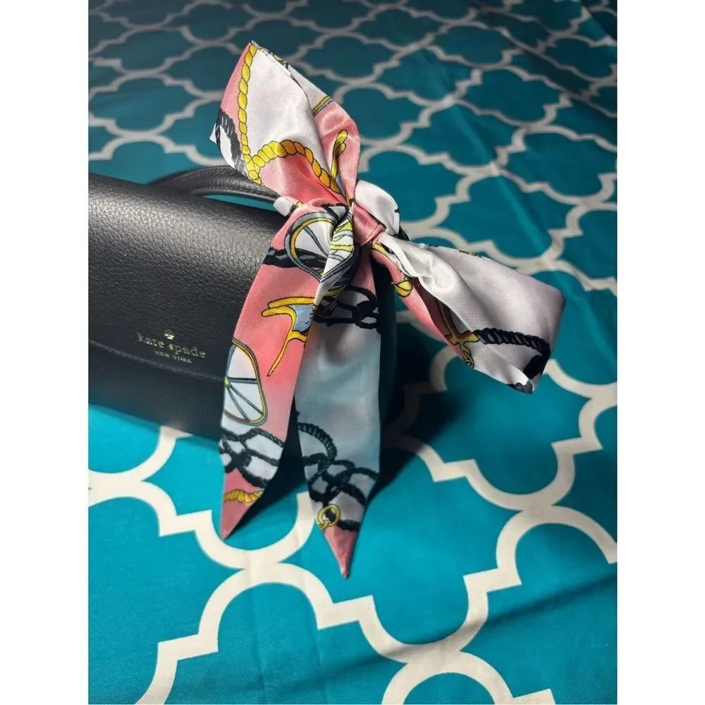 New Silk-Feel Pink and Gray Nautical Print Twilly Scarf Purse Bag 1.5” x 40”